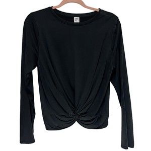 Joy Lab Womens Athletic Workout Shirt Top Black Twist-Front Long Sleeve Size L